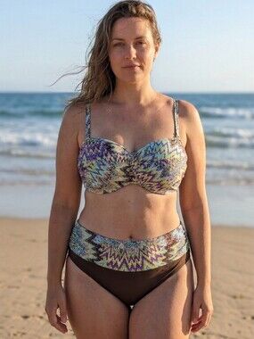 Sunsets Brown Purple Multicolor Zigzag Print Underwire Bikini Set L/38D
